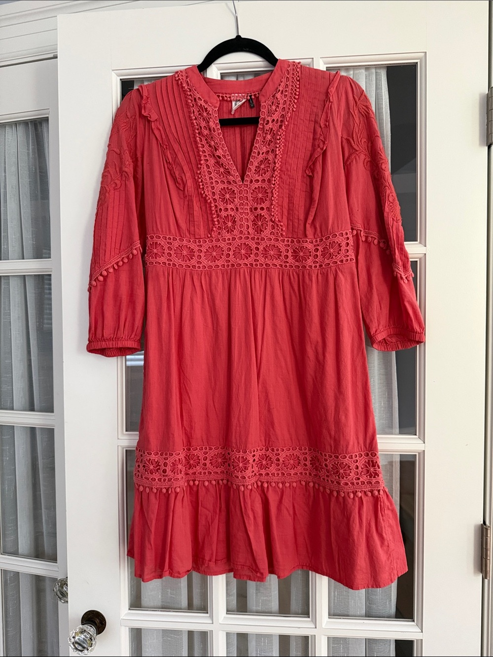 SO FLATTERING Coral knit-Trim Dress